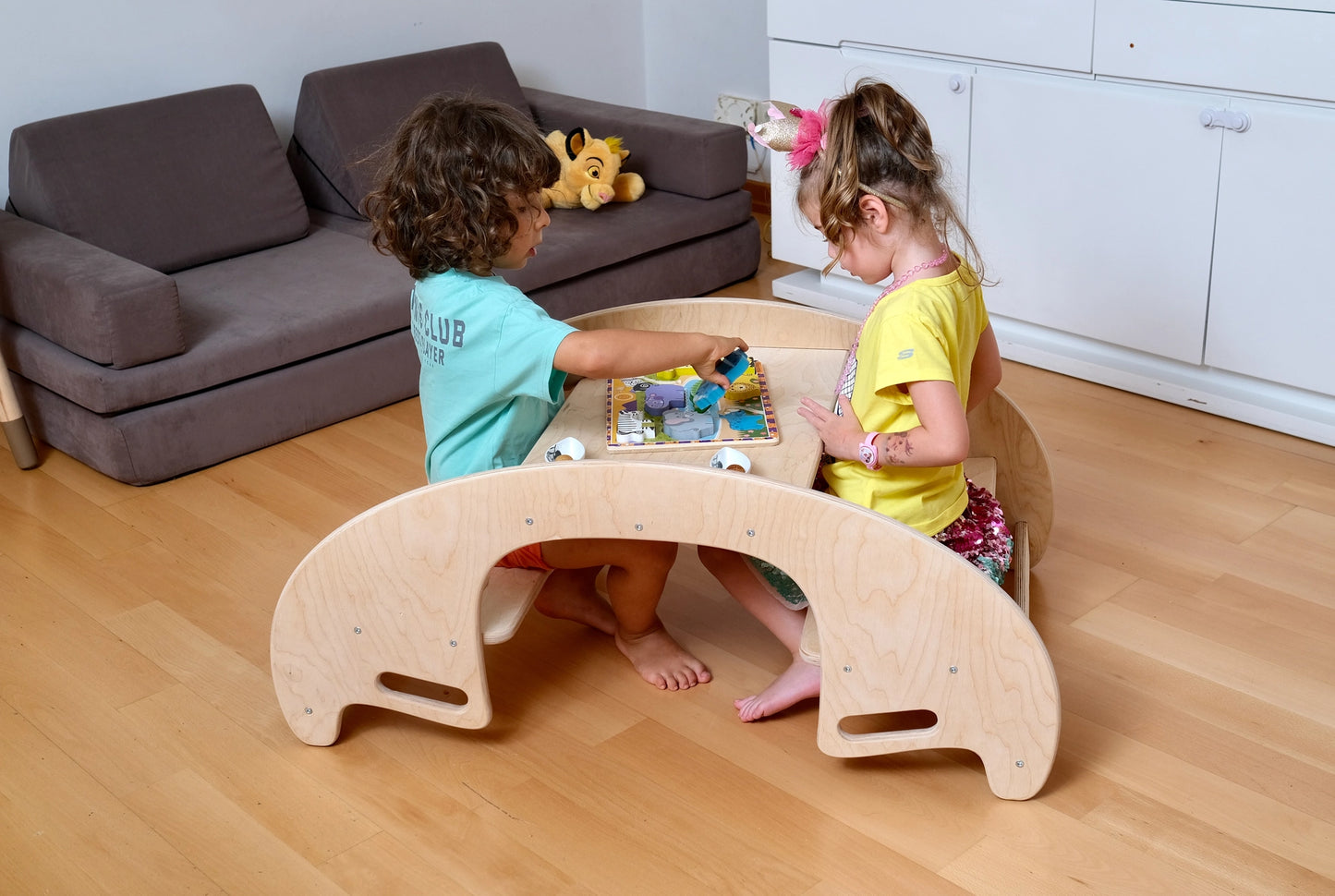 2-in-1 Wooden Seesaw & Table Chair Set