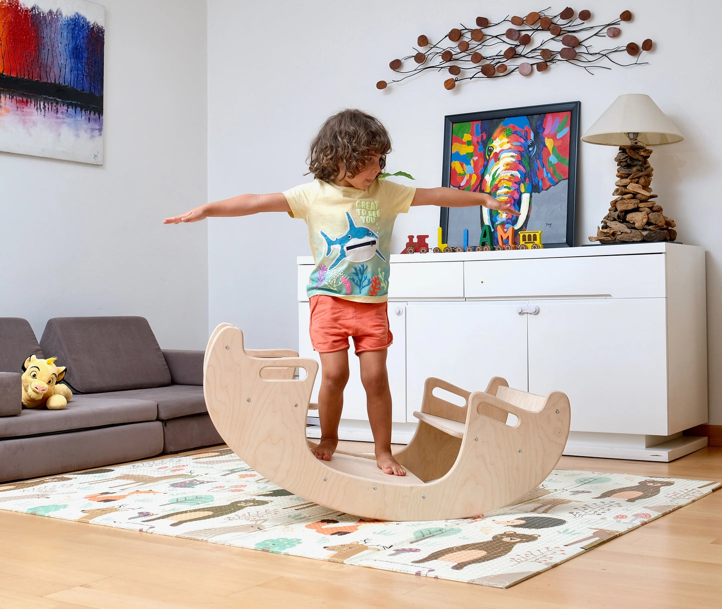 2-in-1 Wooden Seesaw & Table Chair Set