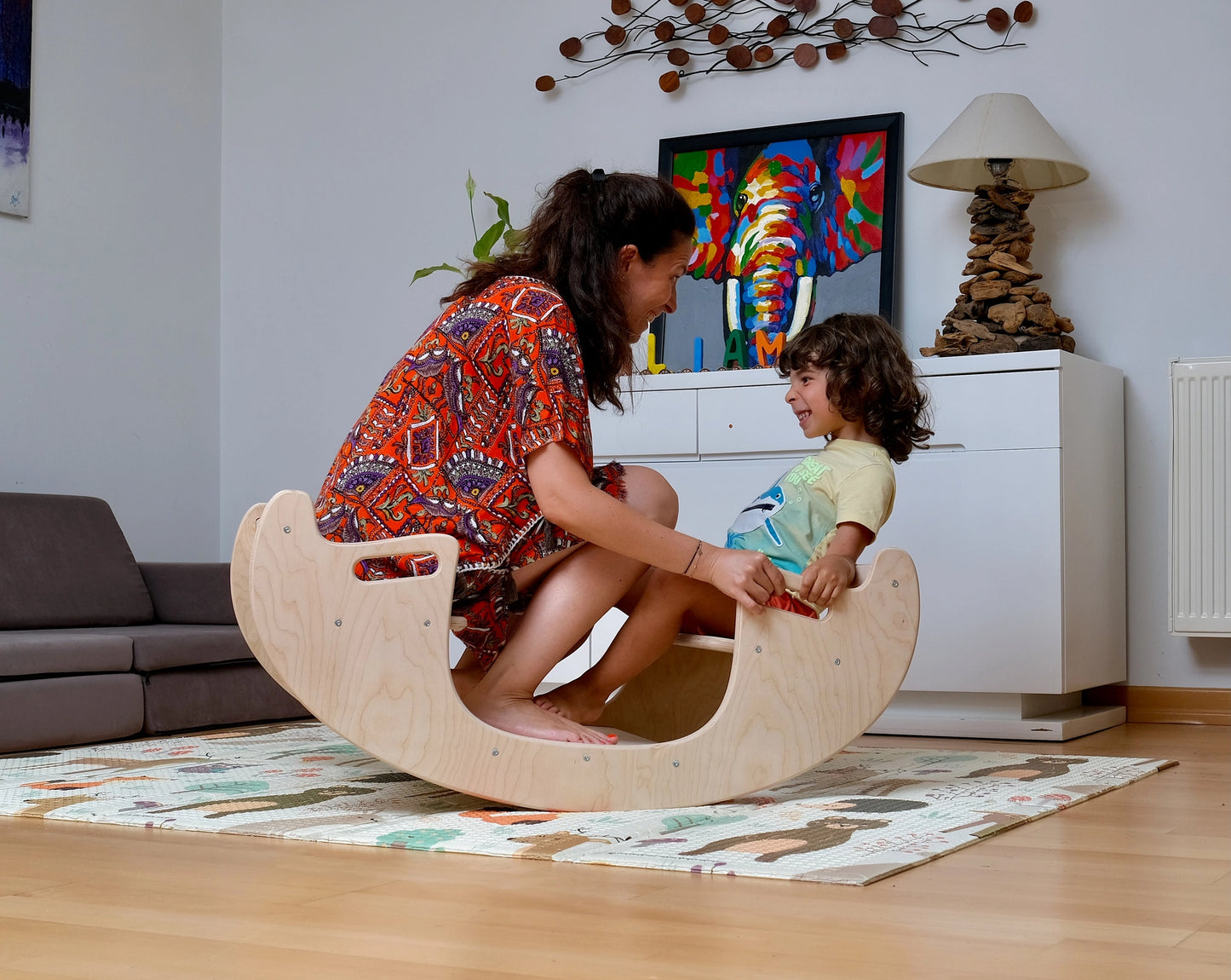 2-in-1 Wooden Seesaw & Table Chair Set